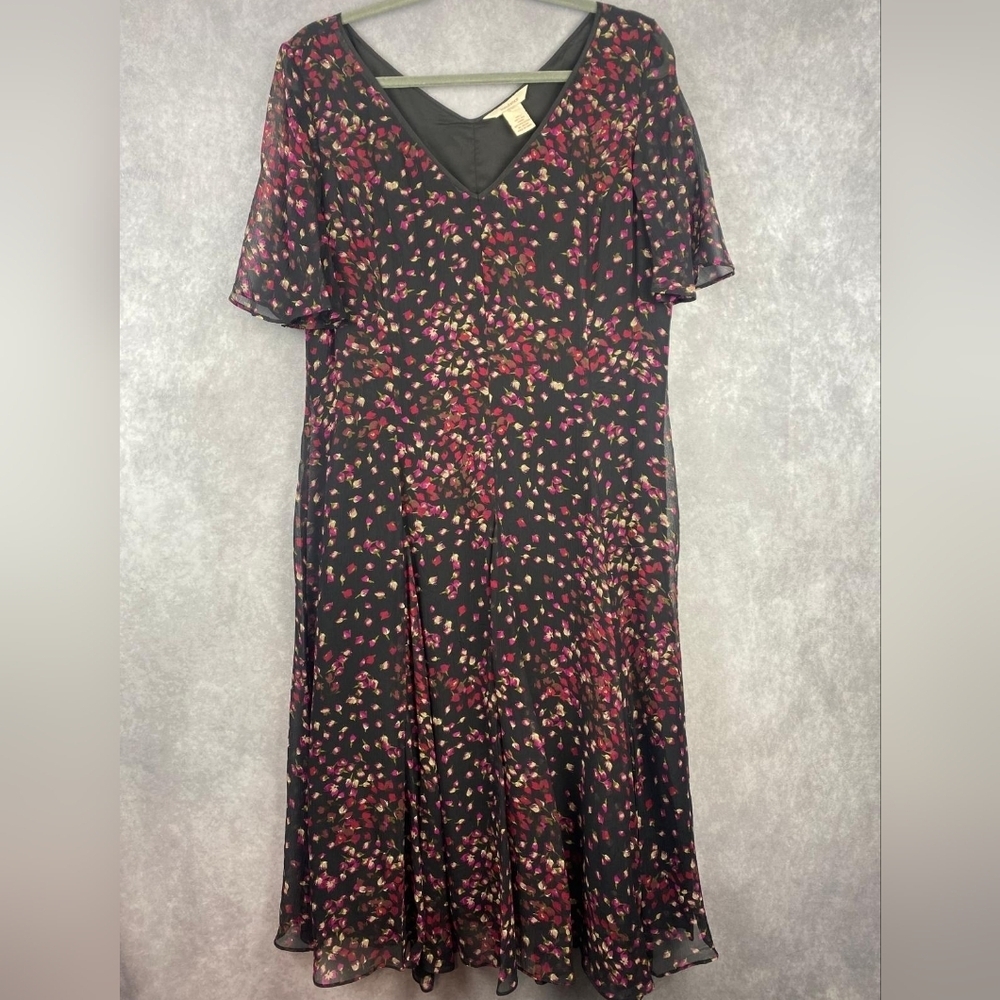 Sundance Women’s 15 100% Silk Floral Ruffle‎ Flutter Sleeve Midi Dress Lined